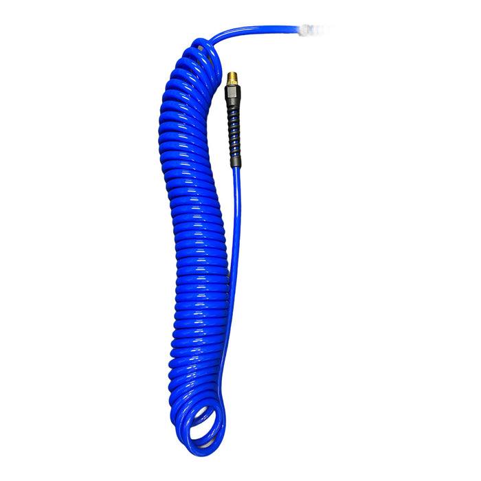 Flexcoil® Coiled Air Hose with Reusable Strain Relief Fittings Hoses CoilHose Pneumatics 1/4" x 25' Blue 