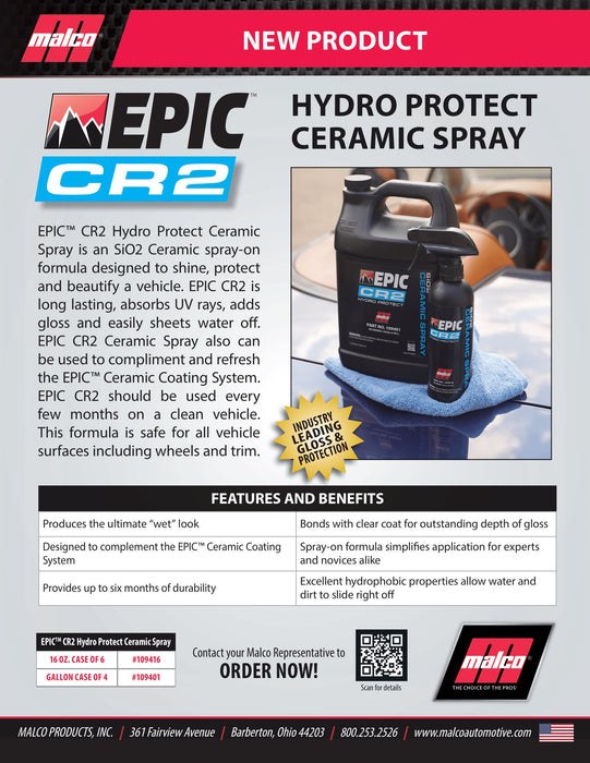 MALCO EPIC® CR2 HYDRO PROTECT CERAMIC SPRAY Paint Correction Malco® Automotive 
