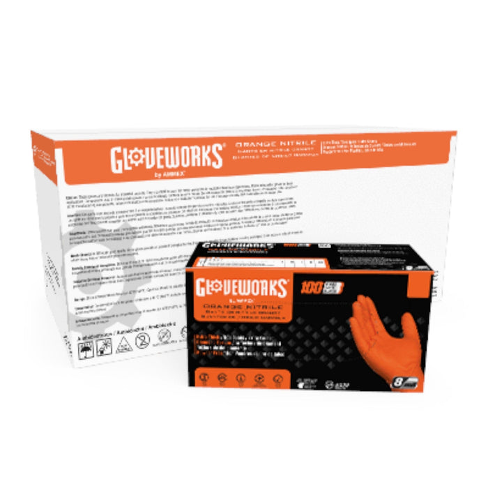 Ammex Gloveworks RDT Orange Nitrile PF Ind Gloves 8 Mil Disposable Gloves Great Glove 