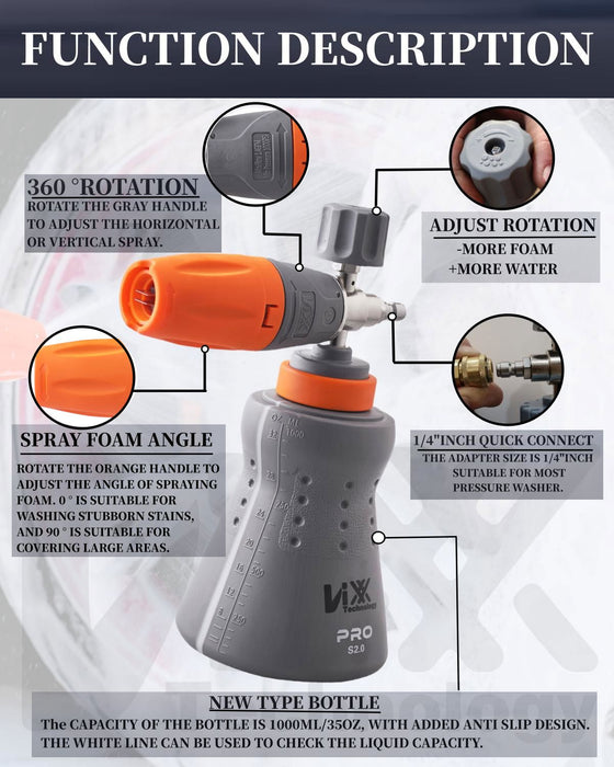 NIXX Pro HYDRO FOAM CANNON | WIDE BASE BOTTLE | PROS2.0 Pressure Washer Accessories Detailer's Choice, Inc. 