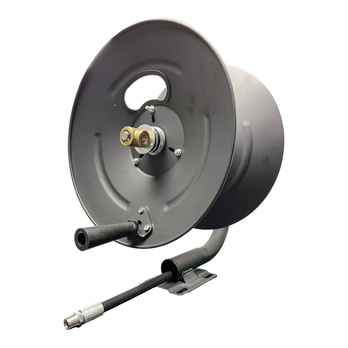 Interstate Pneumatics PW7190 3/8 inch x 100' Steel Hose Reel with Swivel Fitting Mounting Bracket and 3' Pigtail
